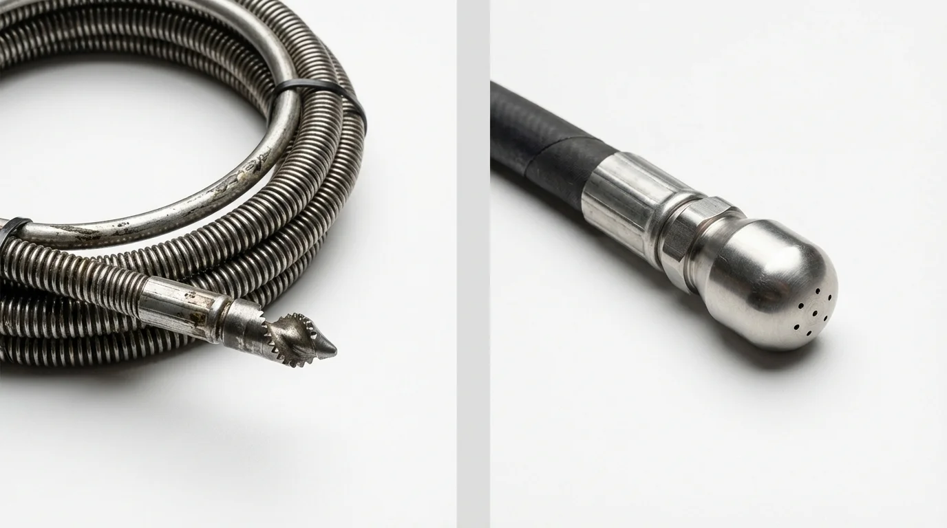Drain snake cable and hydro jetting nozzle used for drain cleaning in Magnolia, NJ