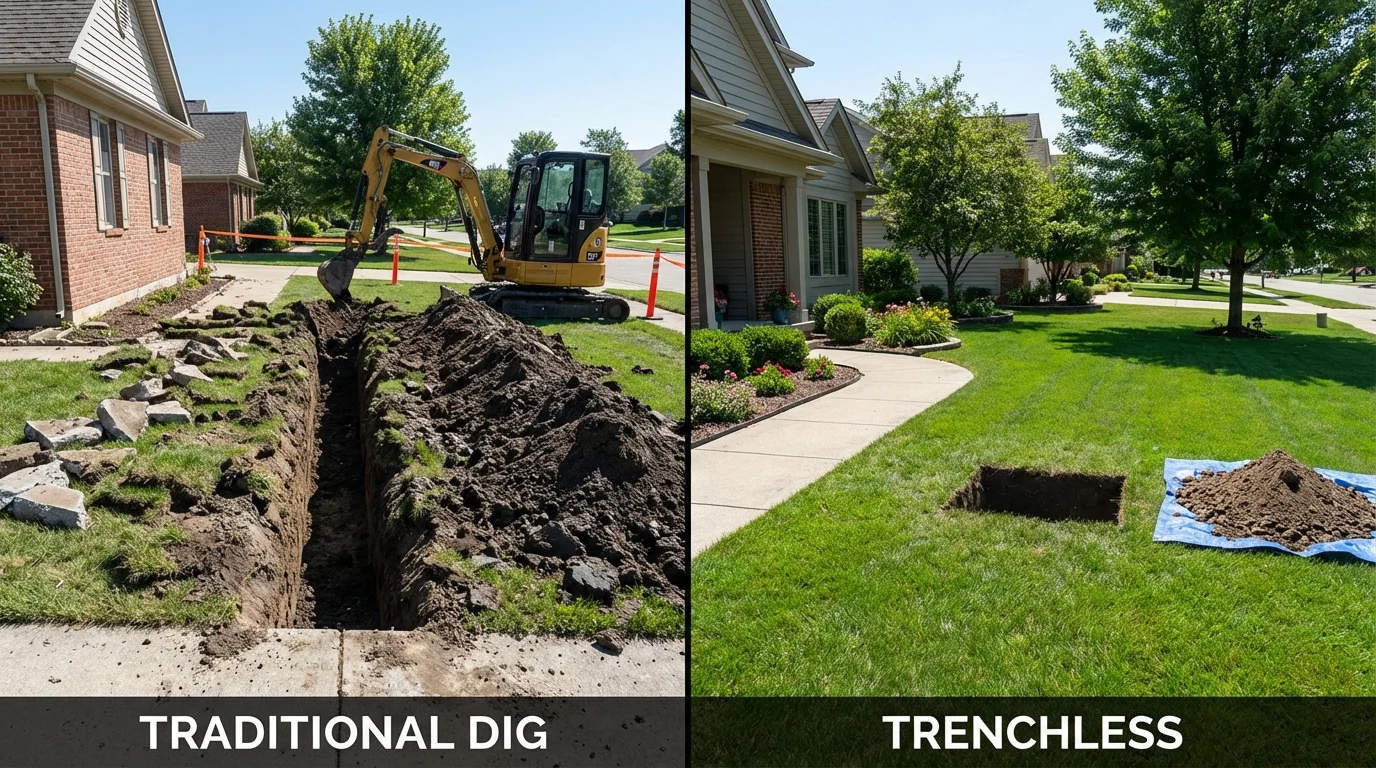 Trenchless sewer repair with minimal yard damage versus traditional excavation in Magnolia, NJ